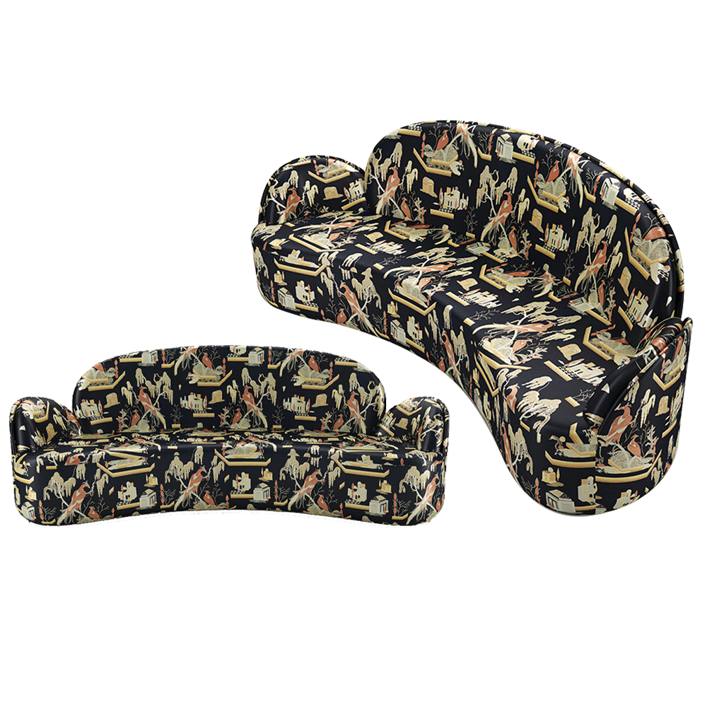 Strings Sofa, gepolstert mit beige-schwarzem Jacquardstoff