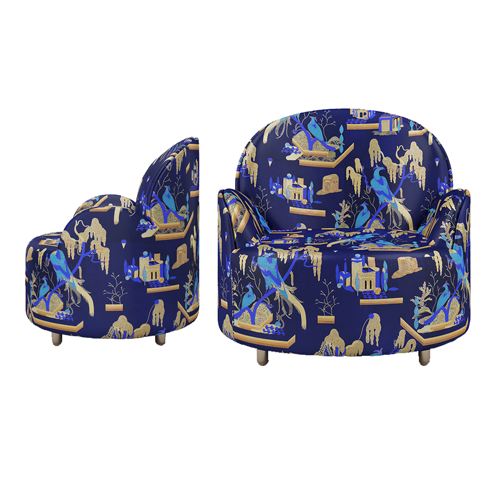 Sessel Strings Blau mit Jacquard-Bezug