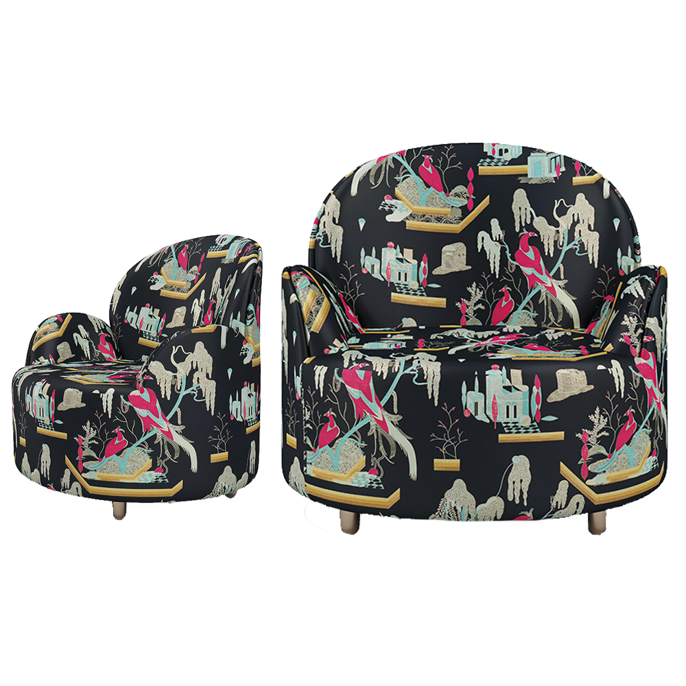 Strings Sessel Pink-Schwarz mit Jacquard-Bezug