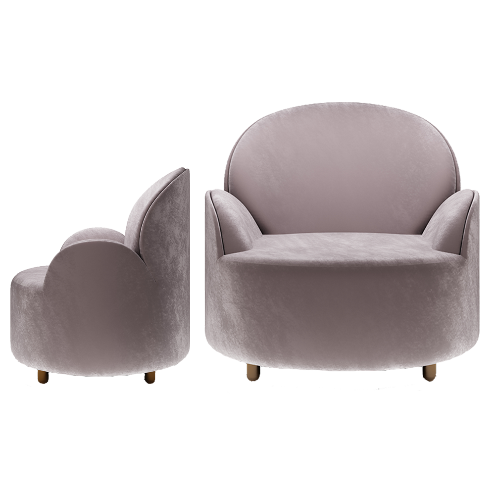 Strings Armchair Grey, ein raffinierter Einsitzer aus edlem Samt mit eleganter, moderner Form.