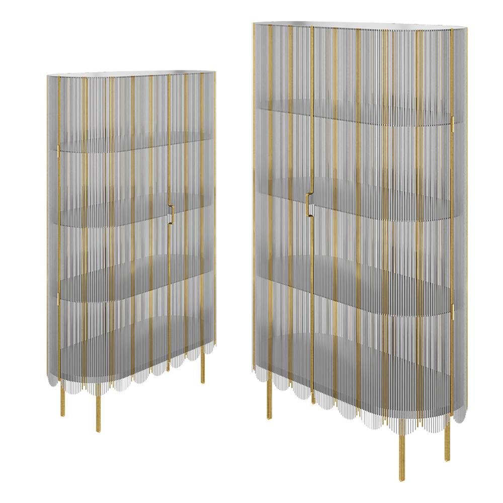 Strings Cabinet Silver Gold, ein elegantes Silber- und Goldgehäuse mit aufwendigen Metallarbeiten.
