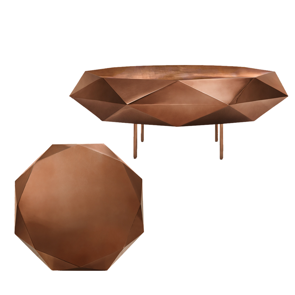 Stella Coffee Table Large Rose, ein runder Tisch aus Roségold mit sternenklaren Kanten, elegant und schick.