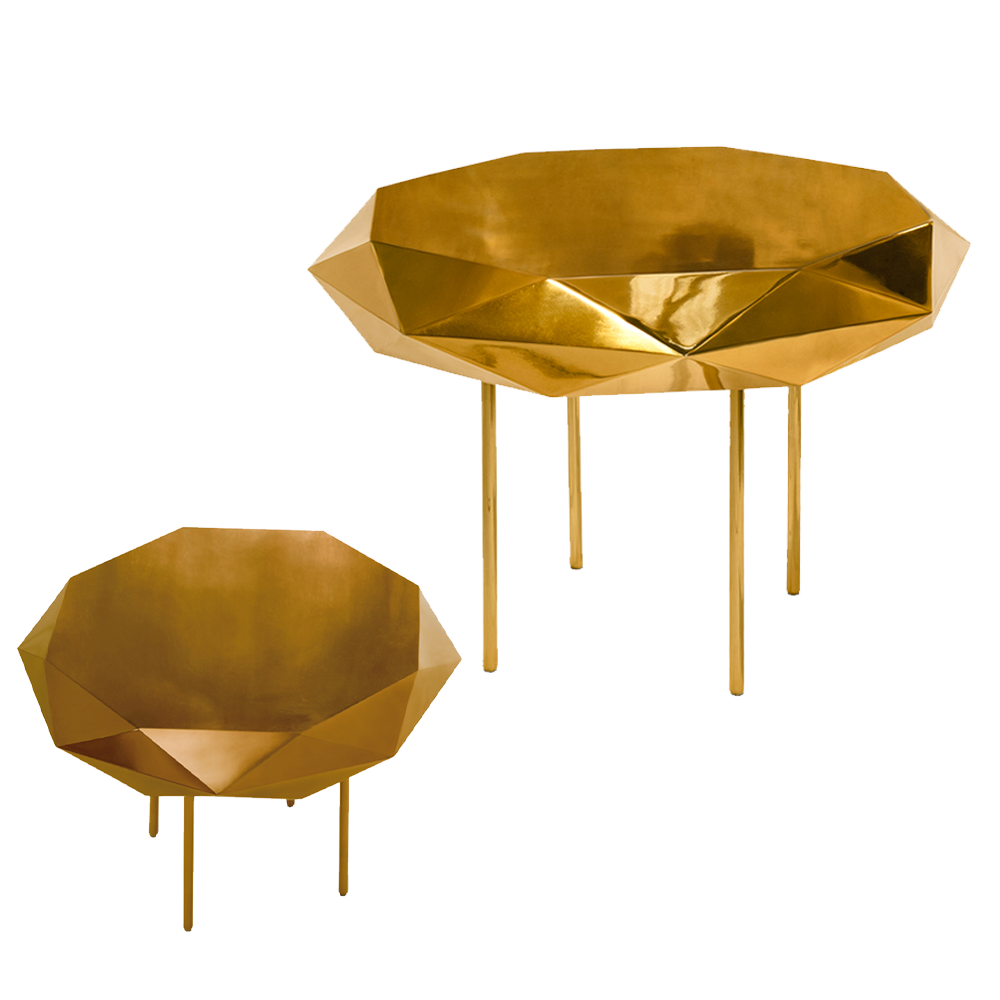 Stella Coffee Table Medium Oro, ein goldener runder Tisch mit sternenklaren Kanten und elegantem Design.