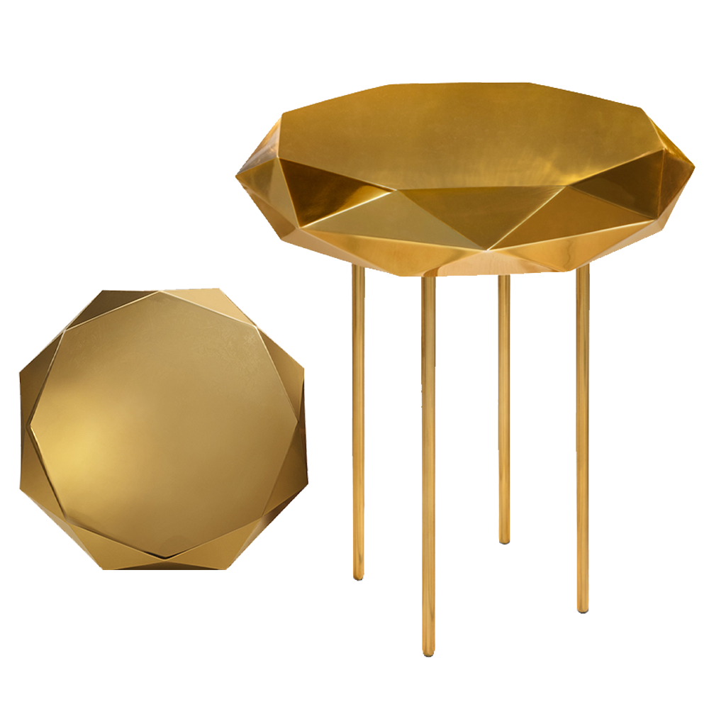 Stella Coffee Table Small Oro, ein kleiner goldener Tisch mit Sternenrand, elegant und minimalistisch.