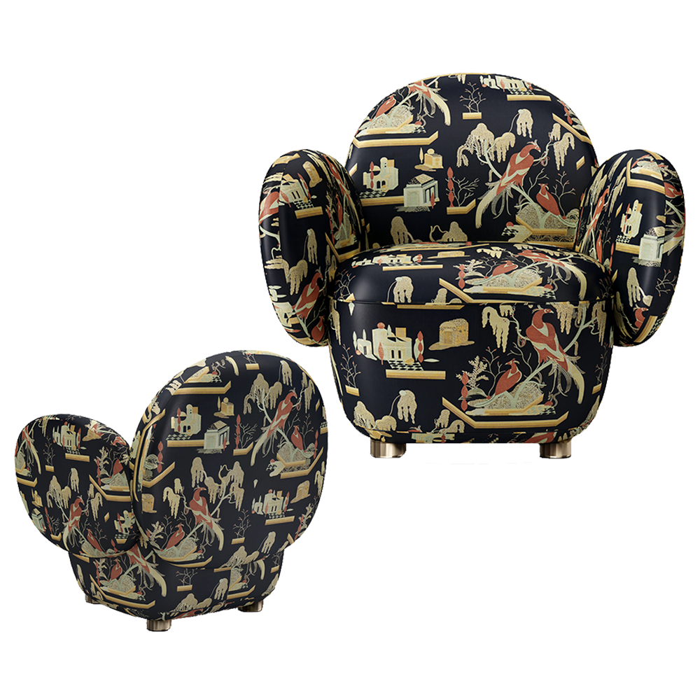 Dolce Armchair Black Beige, ein luxuriöser Einsitzer aus schwarz-beigem Stoff von Dedar Milano.