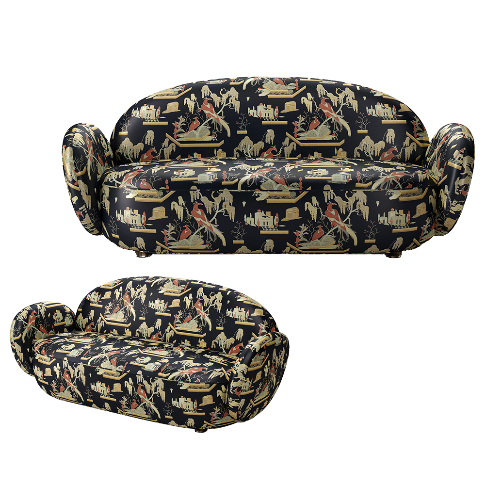 Dolce Sofa Black Beige, ein raffinierter Dreisitzer aus schwarz-beigem Dedar Milano-Jacquard.