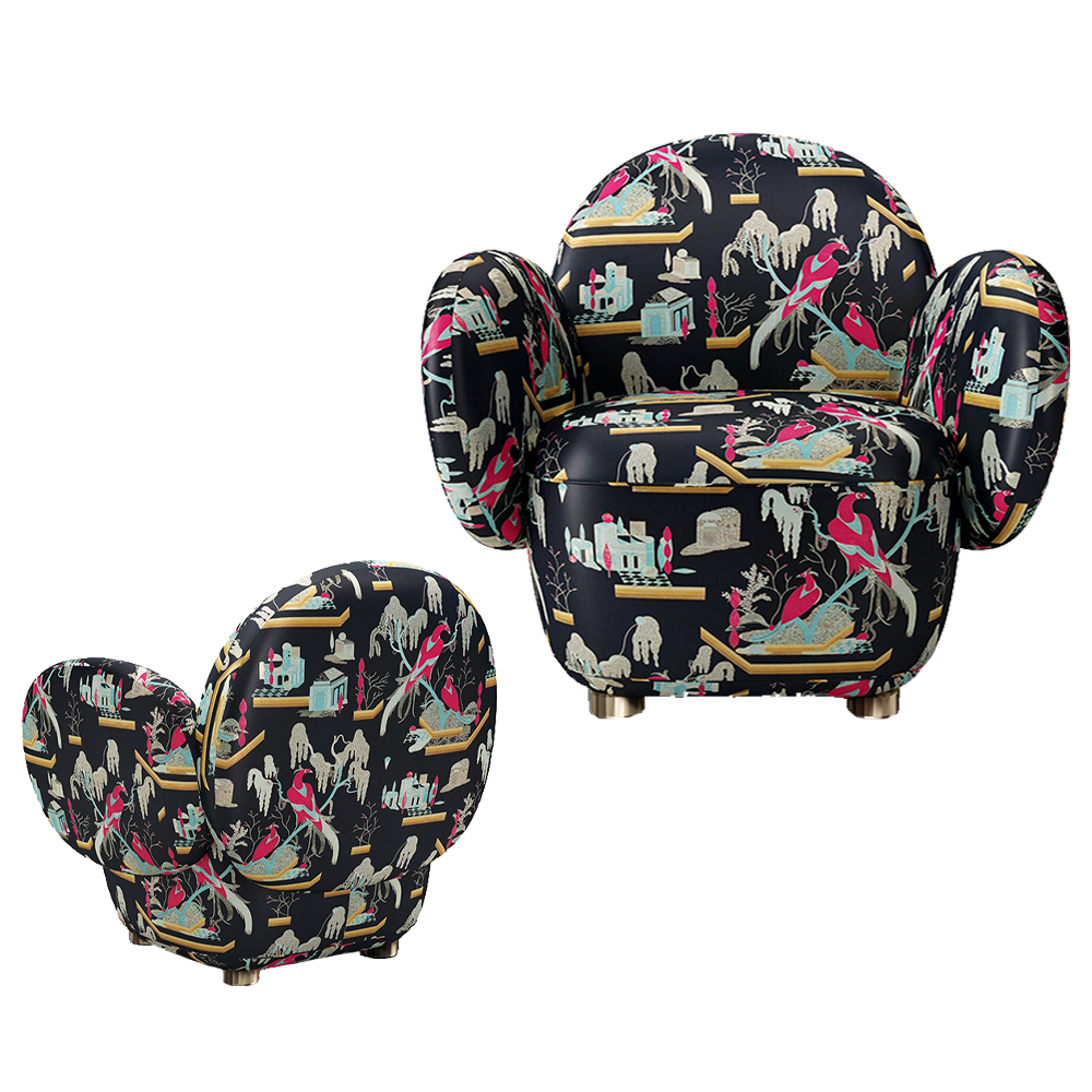 Dolce Armchair Black Pink, ein stilvoller Einsitzer aus schwarz-rosafarbenem Stoff Dedar Milano.