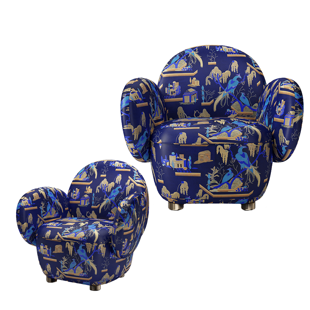 Dolce Armchair Blue, ein raffinierter Einsitzer aus blauem Plüschjacquard von Dedar Milano.