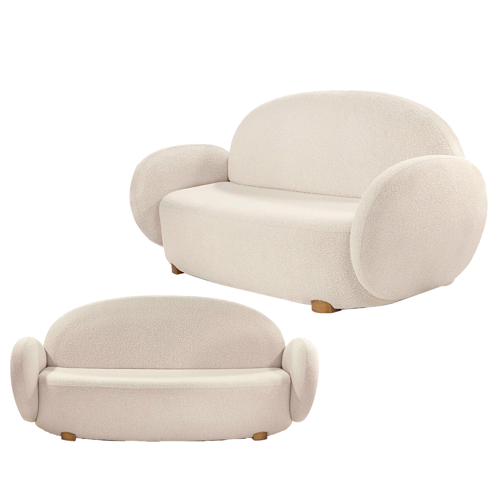 Das Dolce Sofa Ivory ist ein dreisitziger Plüschsitz mit elfenbeinfarbenem Boucle — ergonomisch gestaltet für entspannten, eleganten Komfort.
