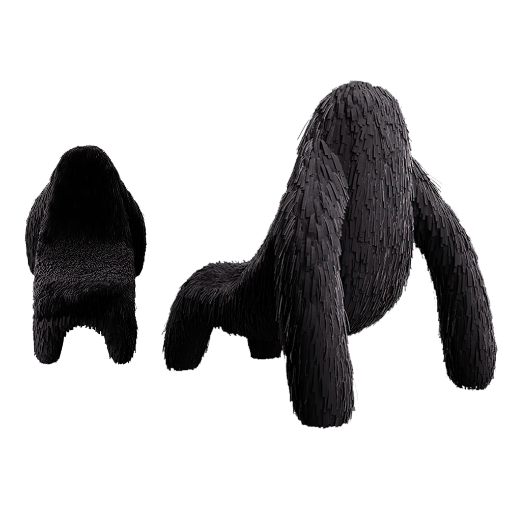 Gorilla Chair Black ist ein skulpturaler schwarzer Ledersessel in Form eines Gorillas — mutig und gemütlich.