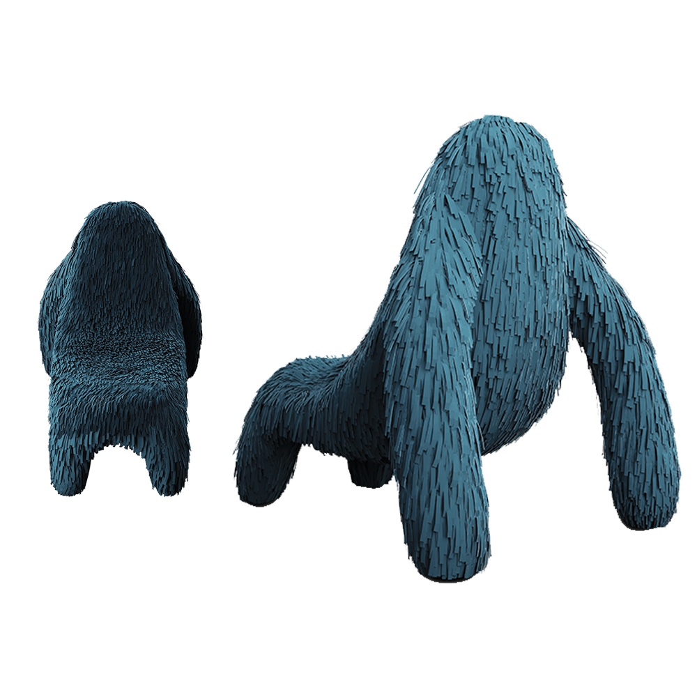 Gorilla Chair Teal ist ein Stuhl in Gorilla-Form aus blaugrünem Leder — lustig, mutig und bequem.