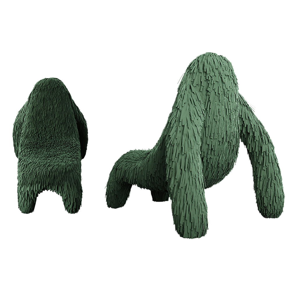 Gorilla Chair Green ist ein skulpturaler grüner Ledersessel mit markanter, verspielter Ausstrahlung.