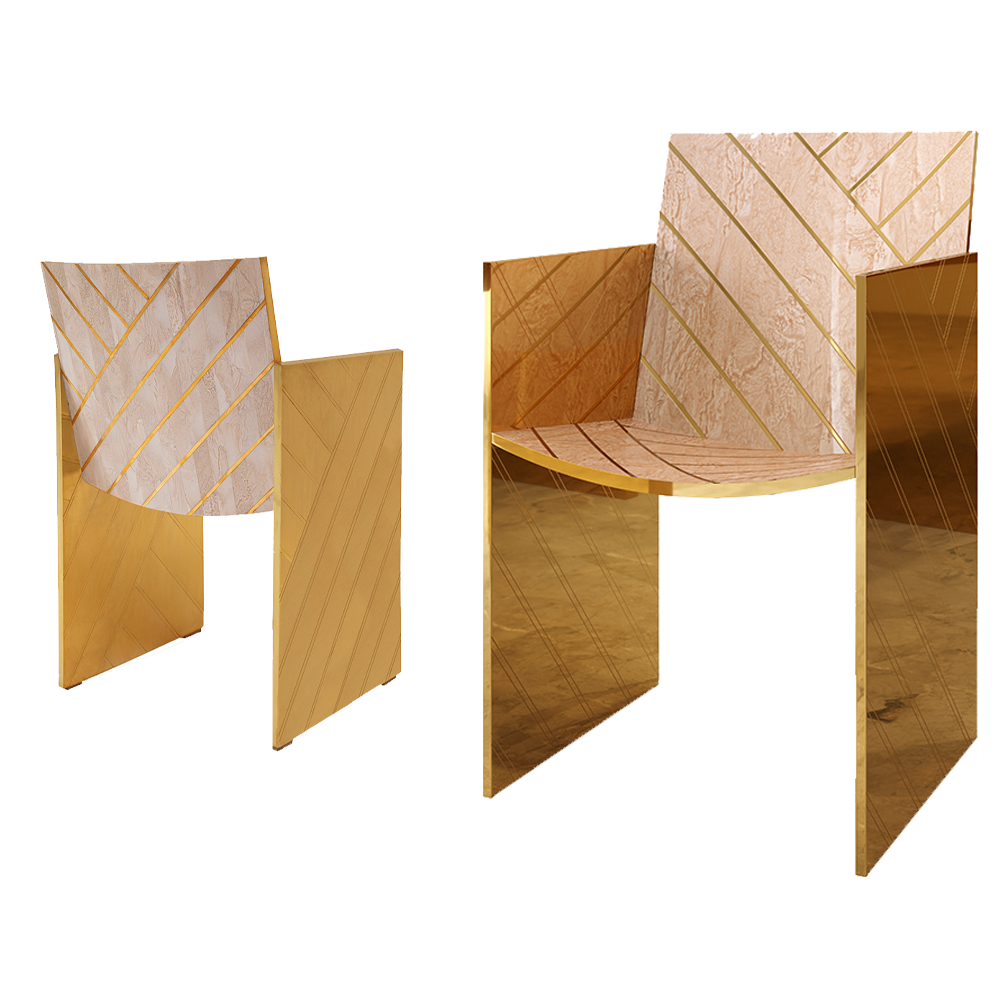 Esszimmerstuhl Nesso Beige mit geometrischer Messingeinlage