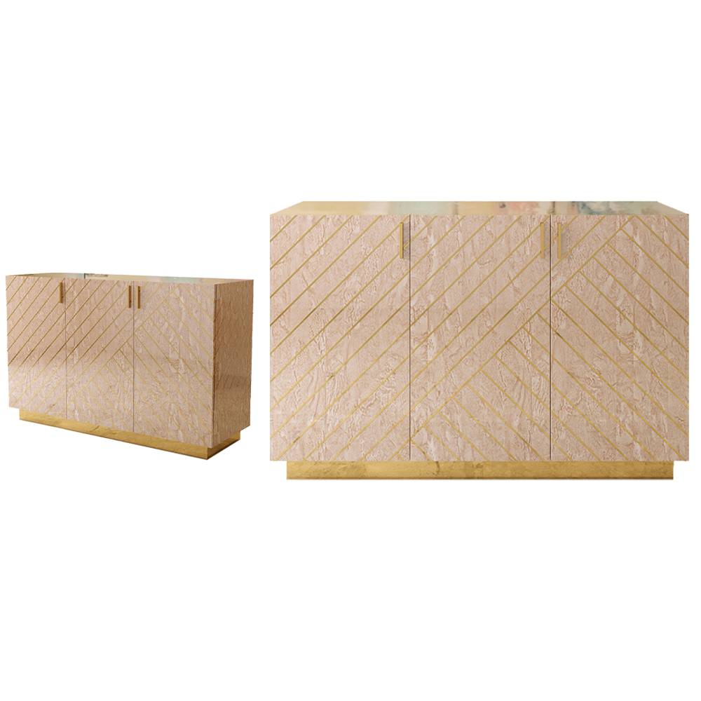 Nesso Sideboard Beige mit Messingeinlage und Harzoberfläche