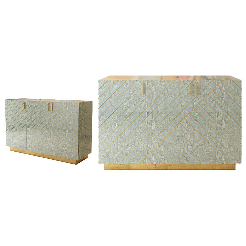 Nesso Sideboard Mint mit geometrischer Messingeinlage