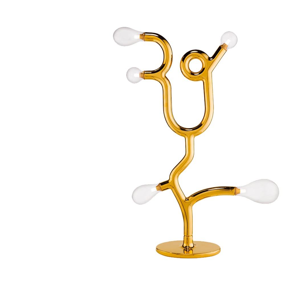 Die Five-Bulb-Stehlampe aus goldfarbener Keramik mit Glaskolben
