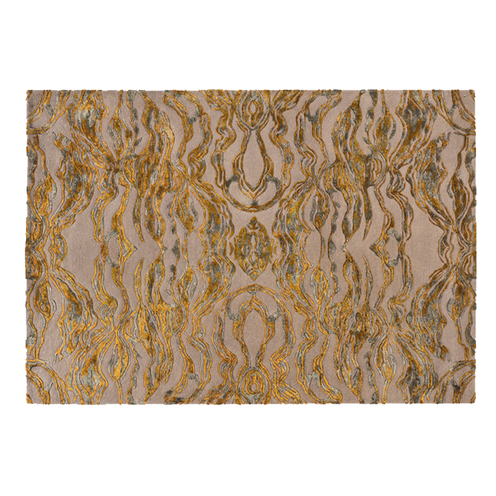 Der Teppich Carrara Giallo ist ein gelbgrauer Teppich aus Wolle und Viskose — elegant und von Marmor inspiriert.