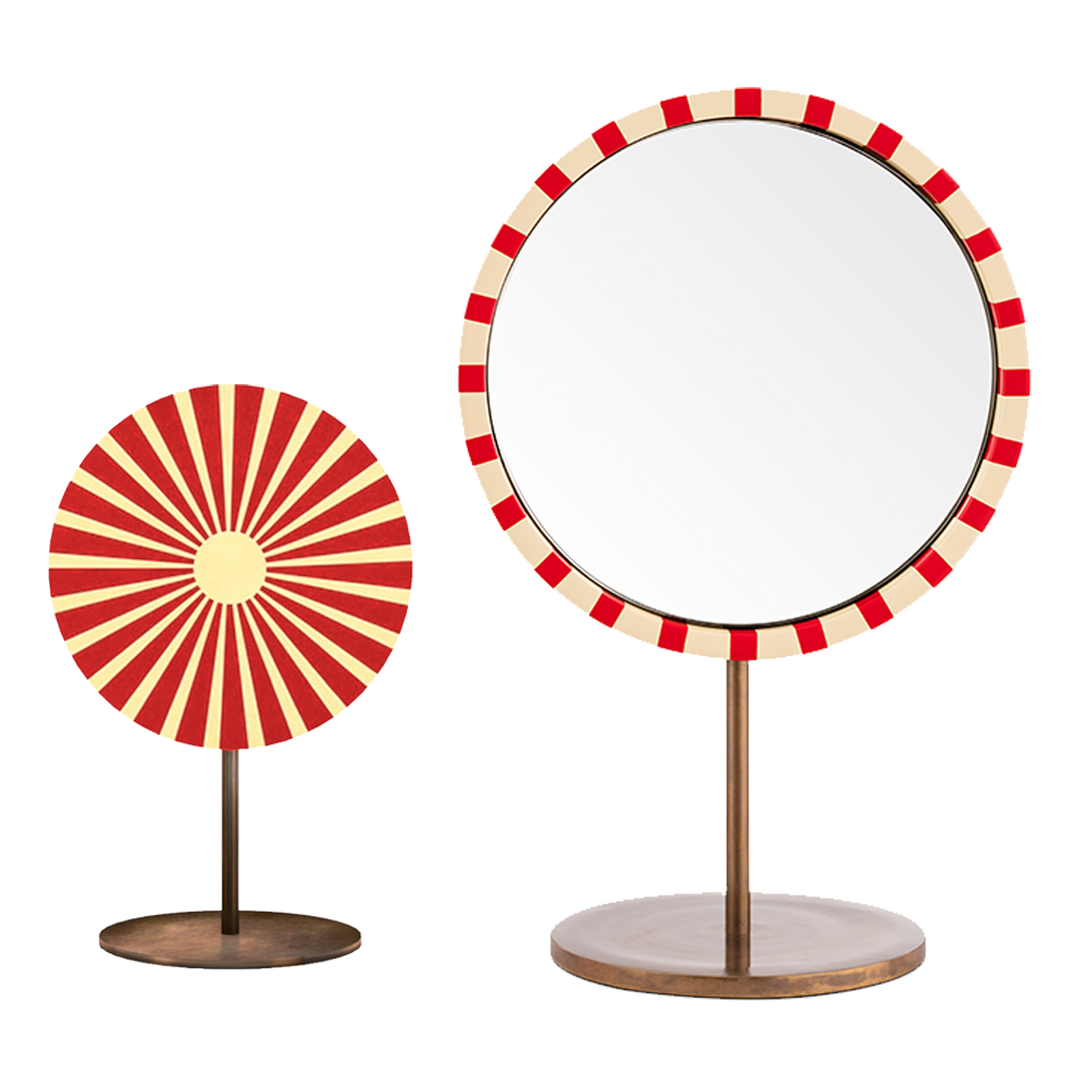 Paris Mirror Rosso Tischspiegel mit roter und vanillefarbener Harzeinlage
