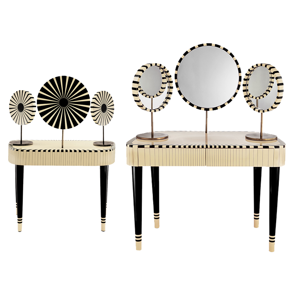 Schminktisch „Frau in Paris“ mit dreifachen Spiegeln und Art-Deco-Design
