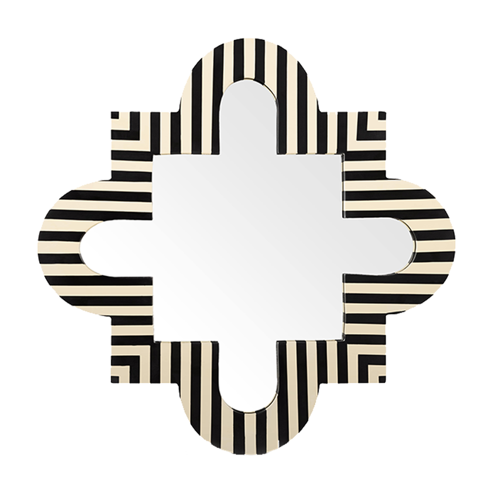 Flügelspiegel mit gestreiftem Design in Schwarz und Vanilleharz