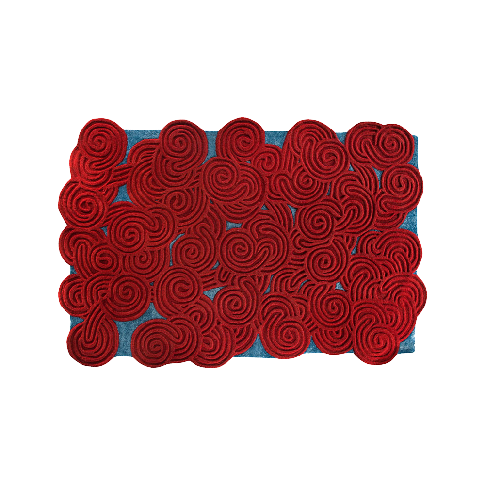 Berry Ocean Rechteckiger Teppich mit japanischen Trockengartenmotiven
