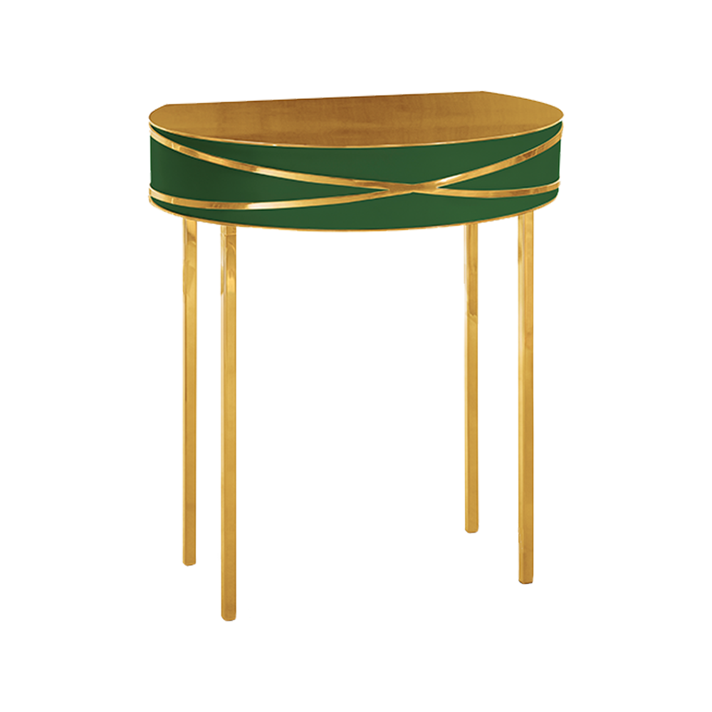 Stella Console Verde Kleine Konsole in Goldgrün mit goldenen Akzenten