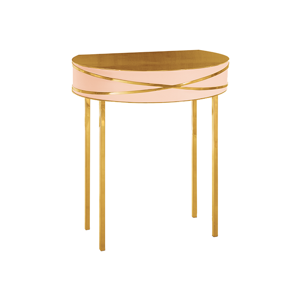 Stella Console Blush Kleine rosarote Konsole mit goldenen Rändern