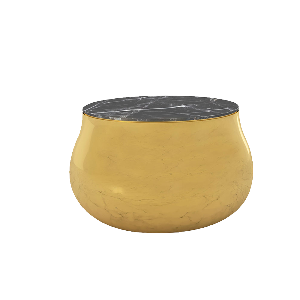 Der Terra Soprano Nero Coffee/Side Table ist ein markanter runder Messingtisch mit schwarzer Marmorplatte — schlicht und elegant.