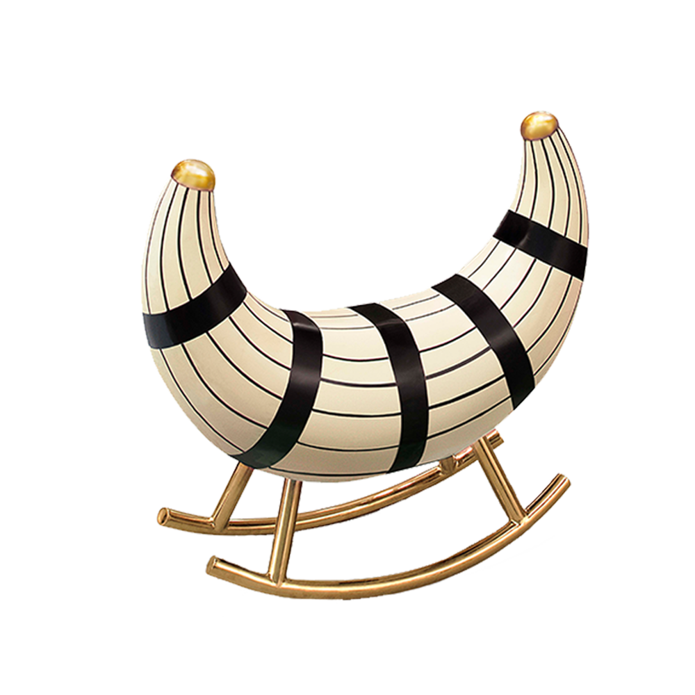 Nanook of the North Seat in Vanille und Schwarz mit goldenen Metallbeinen