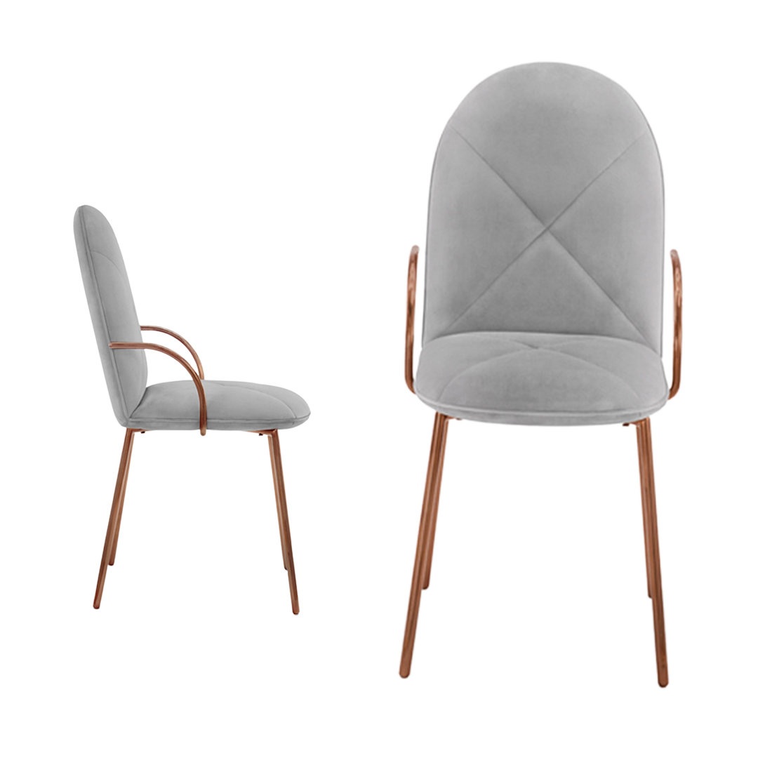 Orion Stuhl Blanche Rose aus grauem Samt und Roségold, anmutiges Design.