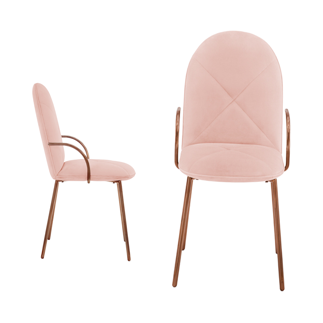 Orion Stuhl Blush Rose aus grauem Samt und roségoldenen Details, raffinierter Touch.