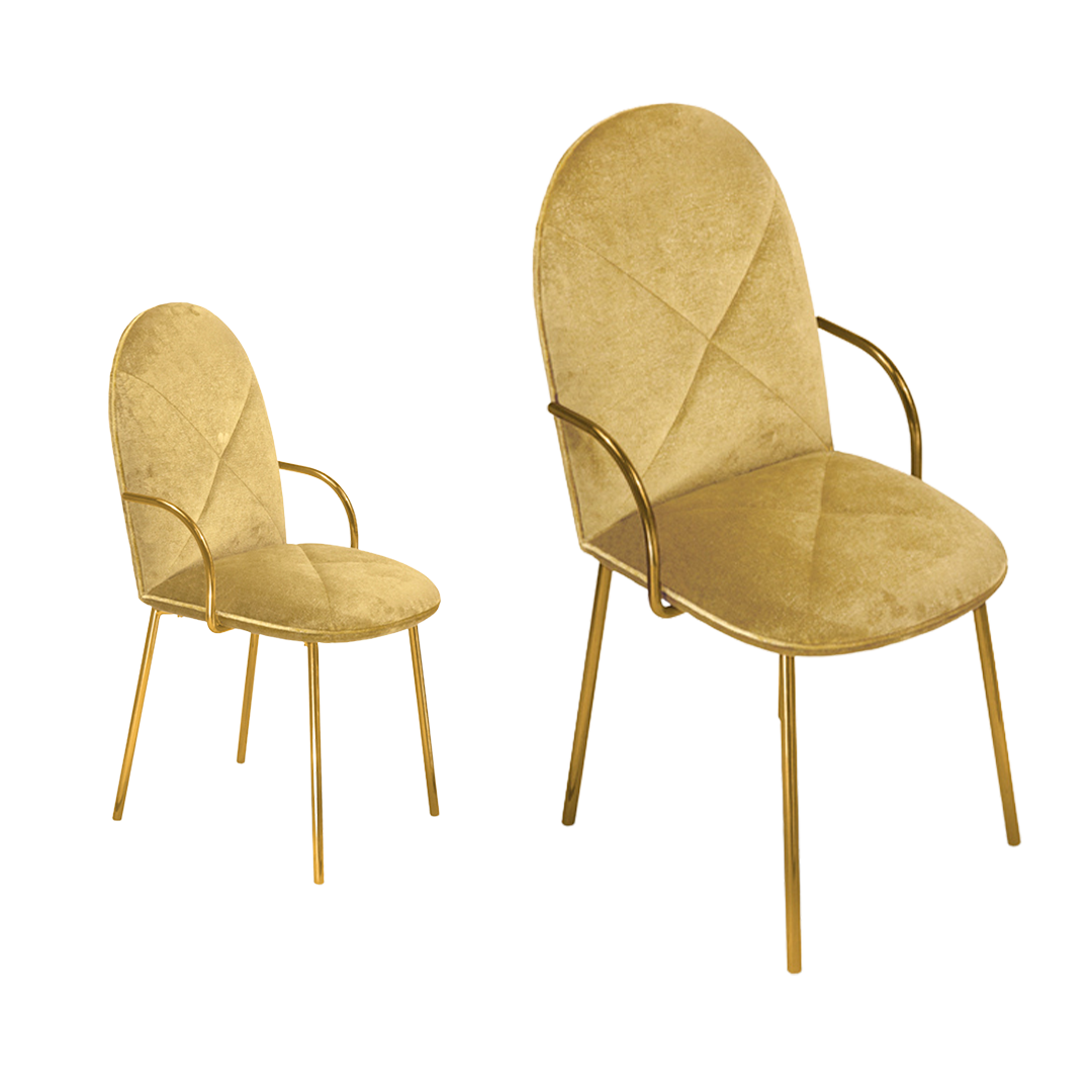 Orion Stuhl Gold Oro mit goldener Polsterung und Metall, leuchtend und raffiniert.