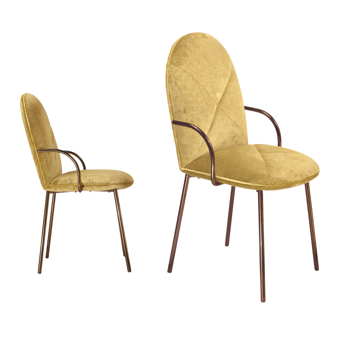 Стул Orion Gold Rose в золотой обивке с акцентами из розового золота, богатый и элегантный.