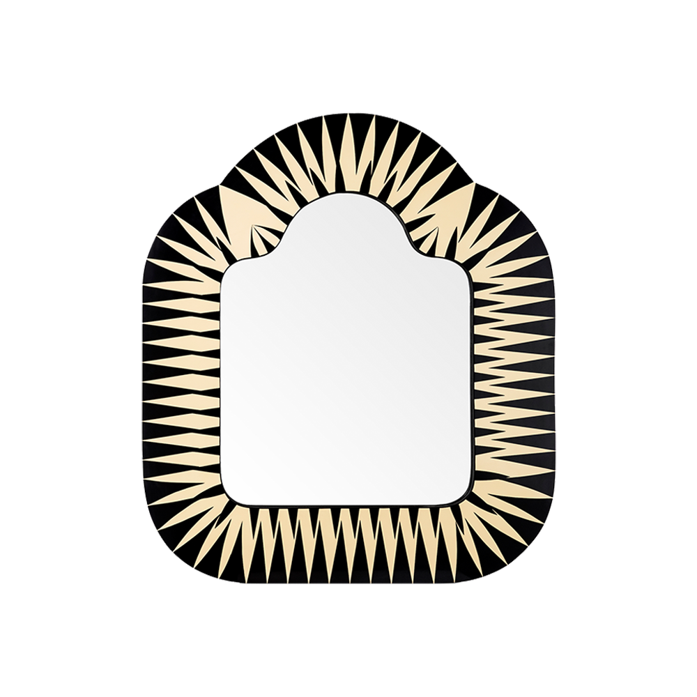 The Big Parade Mirror with playful geometric black and vanilla inlay