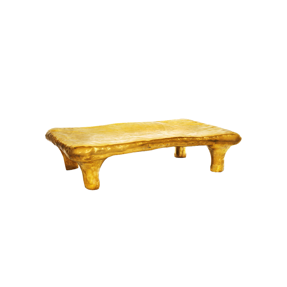 Rhapsody Coffee Table ist ein rechteckiger Messingtisch — glänzend, elegant und vielseitig.