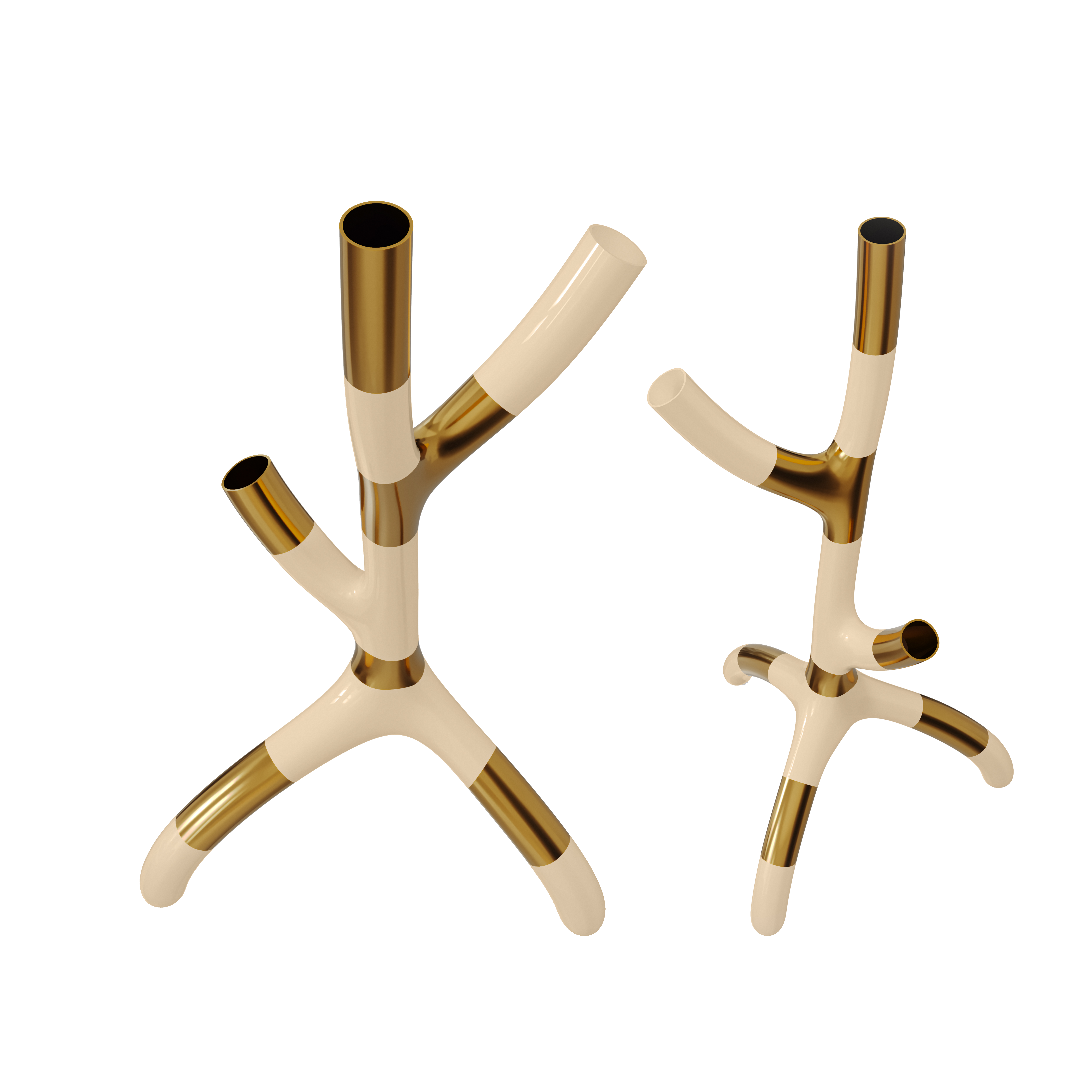 Zweigvase aus Messing mit elfenbeinfarbener Harzeinlage, organisches und skulpturales Design.