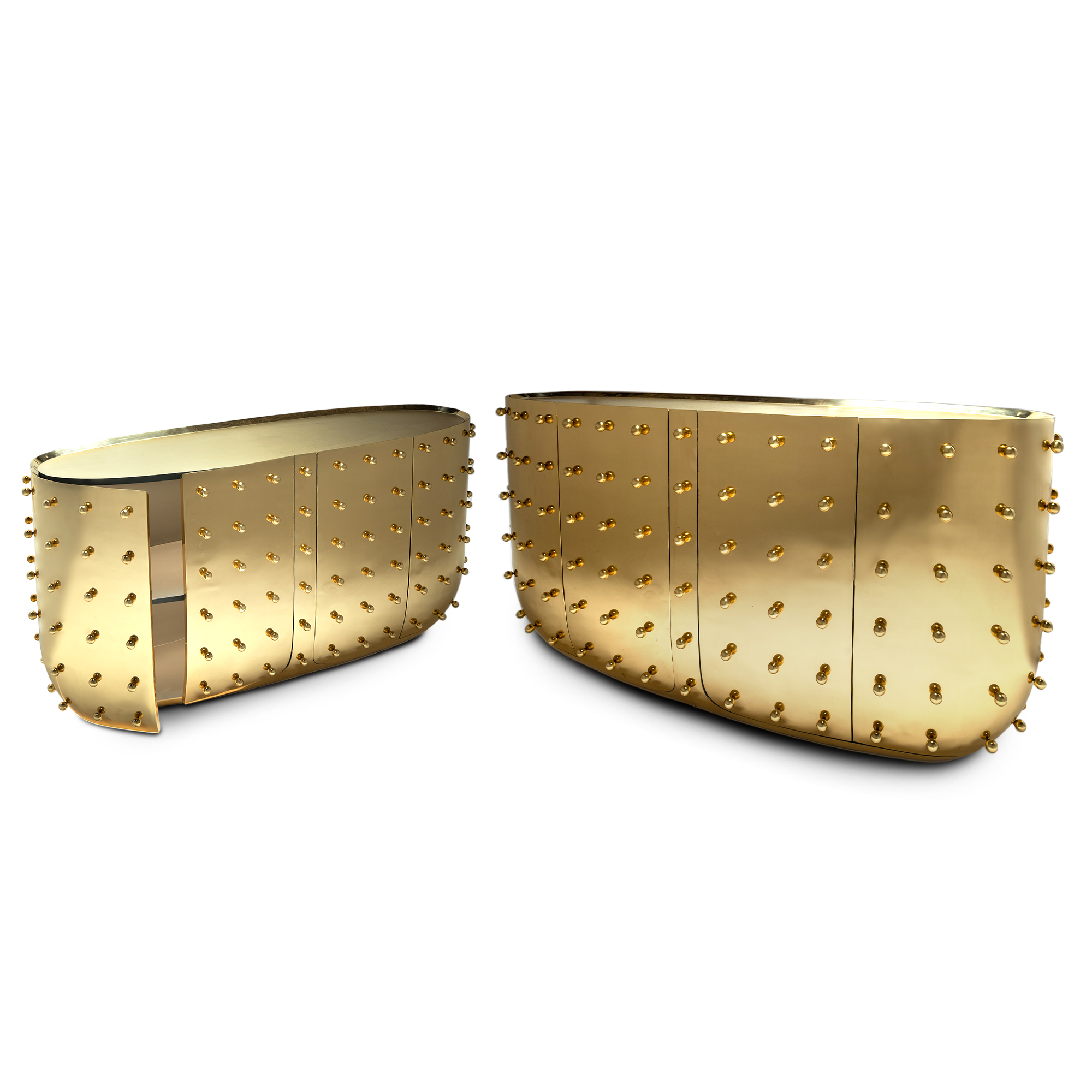 Oasis Sideboard Gold mit Messingplatte und weißer Innenausstattung