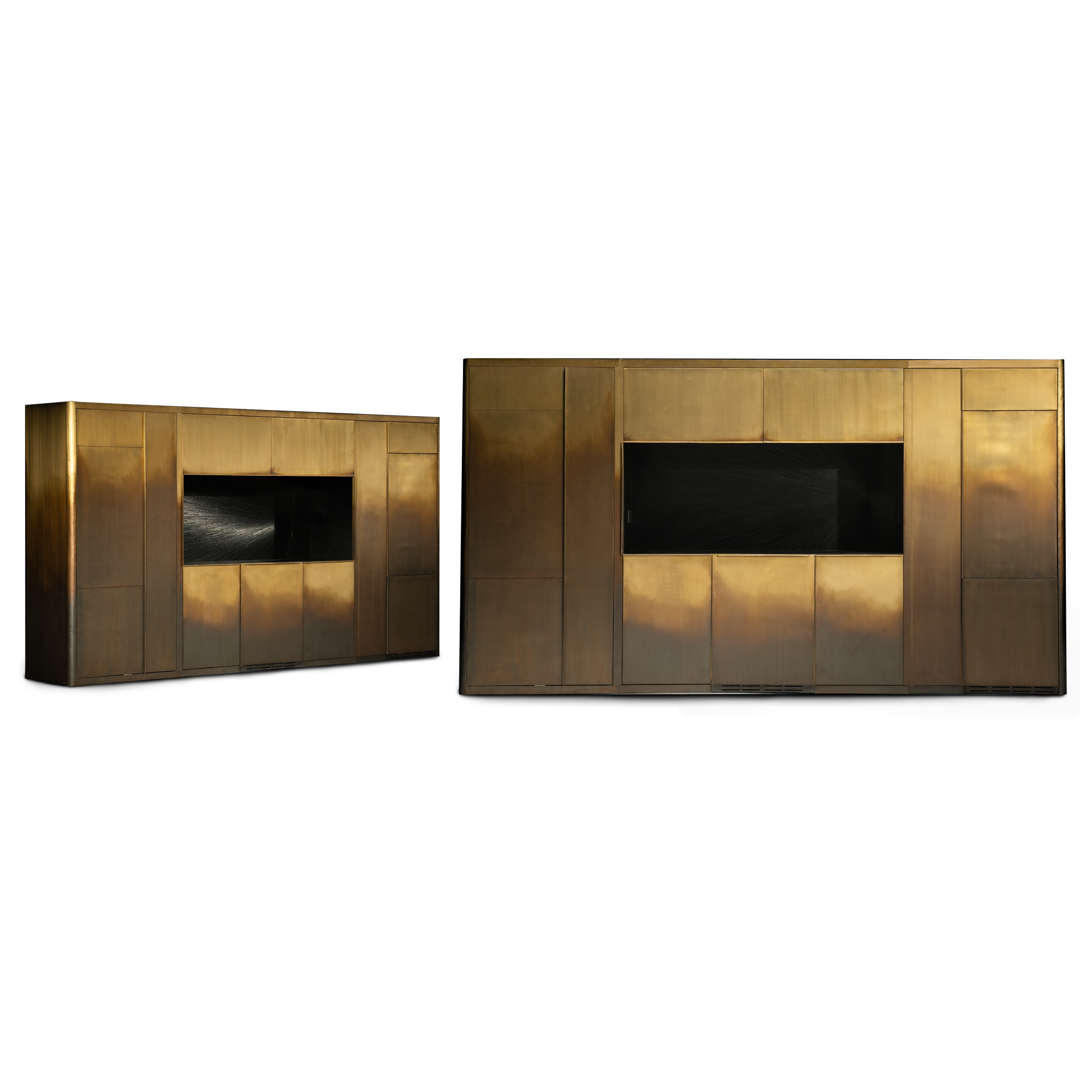 Maestro-Schrank aus Messing-Ombré mit handgefertigten Strohintarsien.