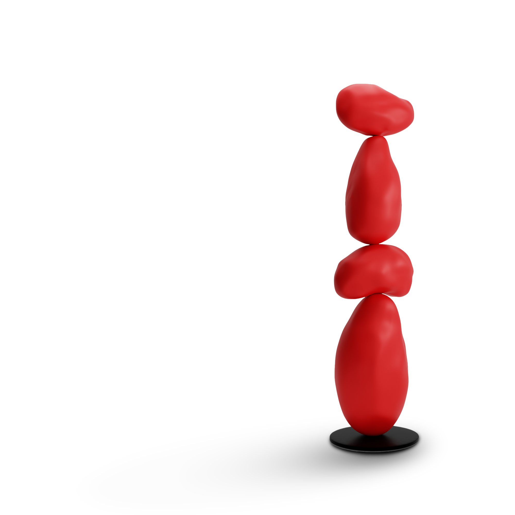 Totem-Skulptur aus rotem Messing mit geschichteter künstlerischer Form.