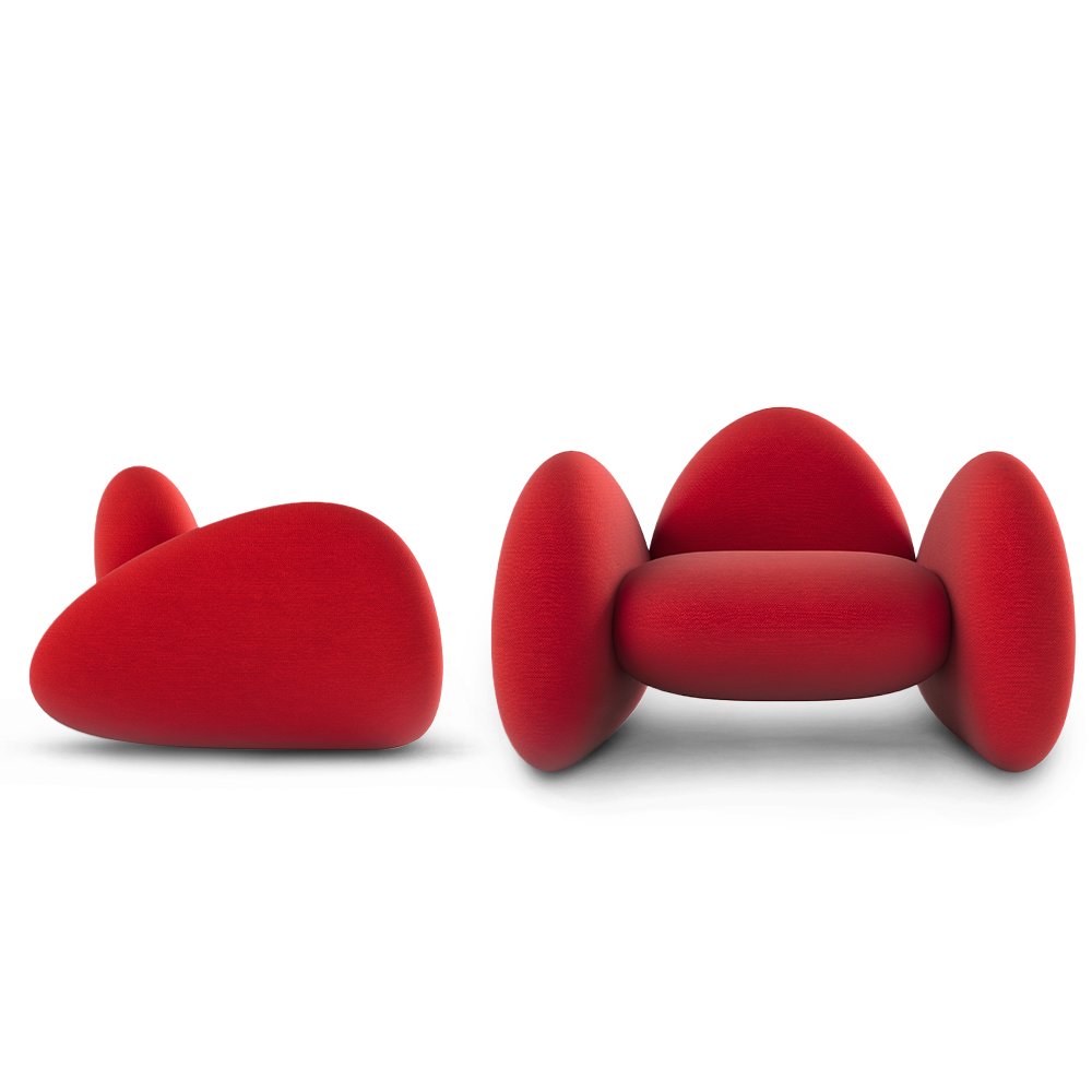 Cabrio Sofa Red, modernes Statement-Sofa in sattem Rot.