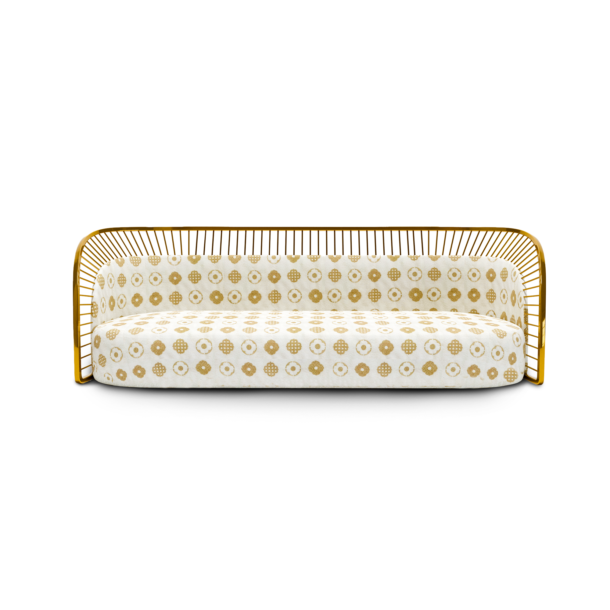 Crown Sofa in goldener und elfenbeinfarbener Boucle-Form in Halo-inspirierter Form.