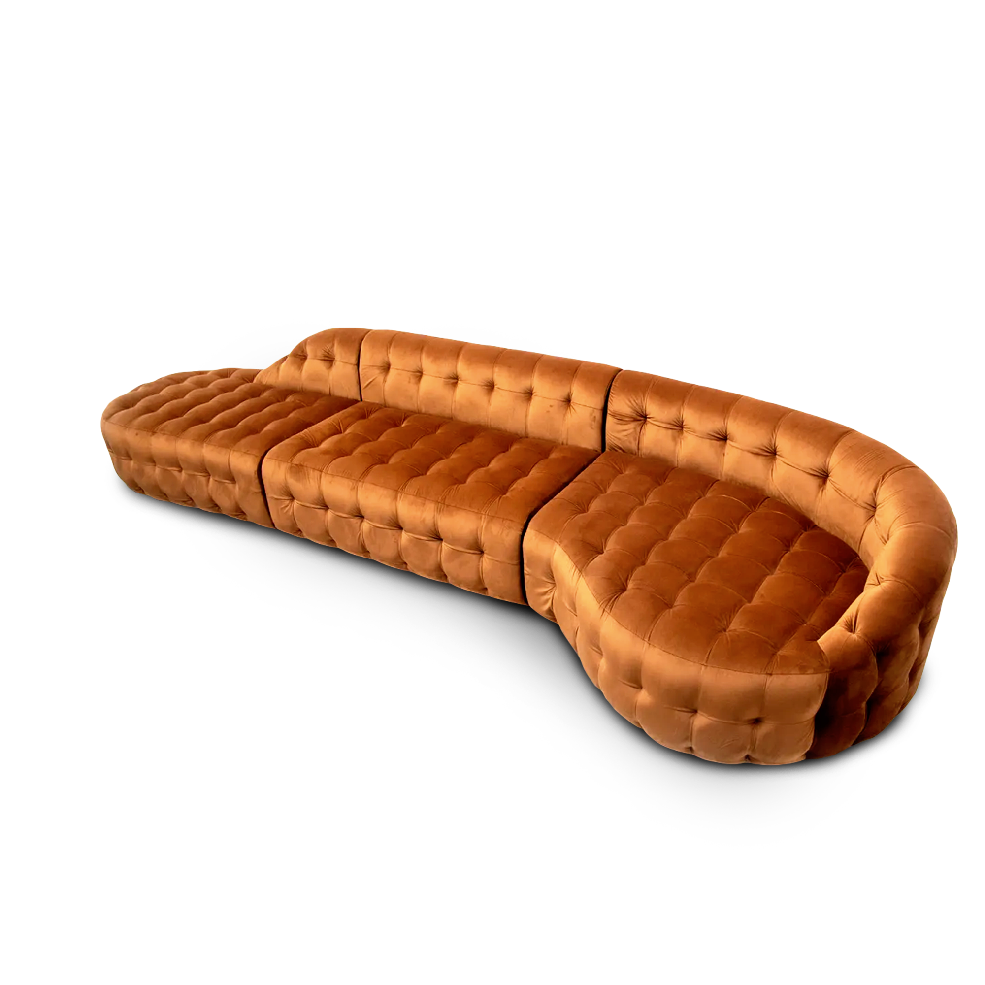 Serenity Sofa Tan, modulares, getuftetes Samtsofa.