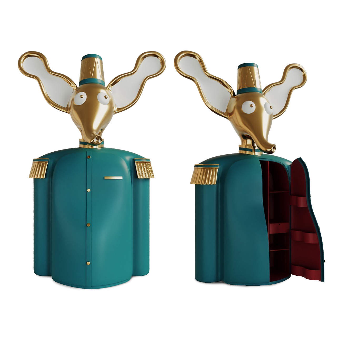 Monsieur Elie Teal, skulpturales Elefantenkabinettdesign.