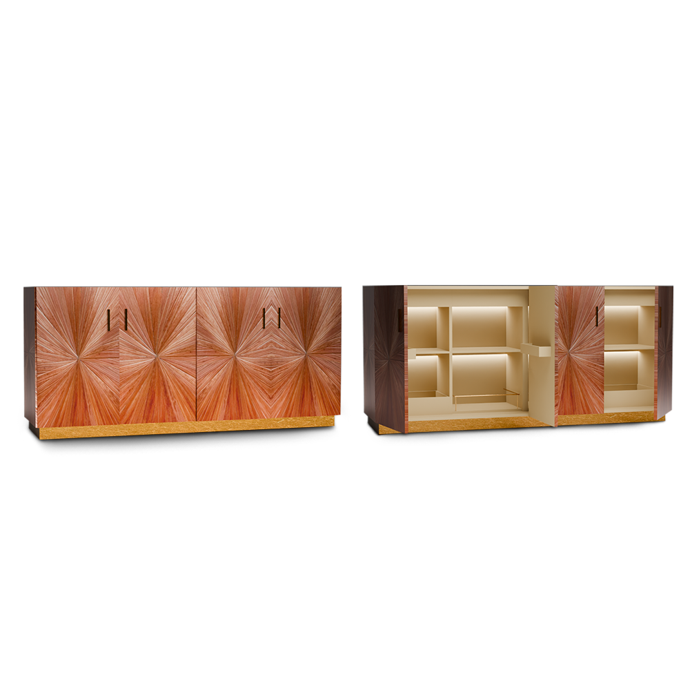 Radiance Beige Credenza in beige straw marquetry.