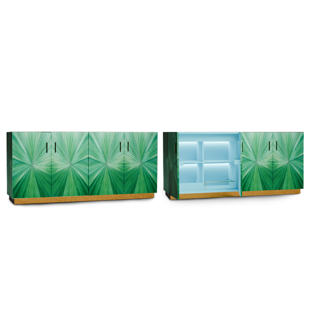 Radiance Green Credenza with green straw marquetry.